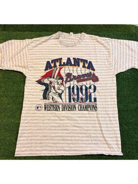 Vintage Atlanta Braves shirt mens large gray white locker line playoffs baseball